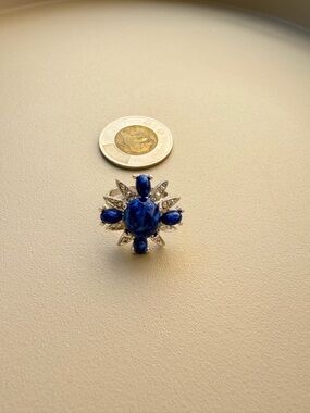 Vitage Adjustable Blue Stone Statement Ring Silver Tone Elegant Design